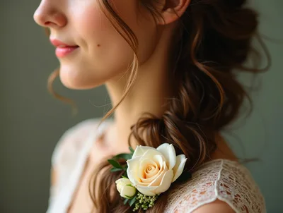 Side Profile Of A Bride With A Rose Corsage