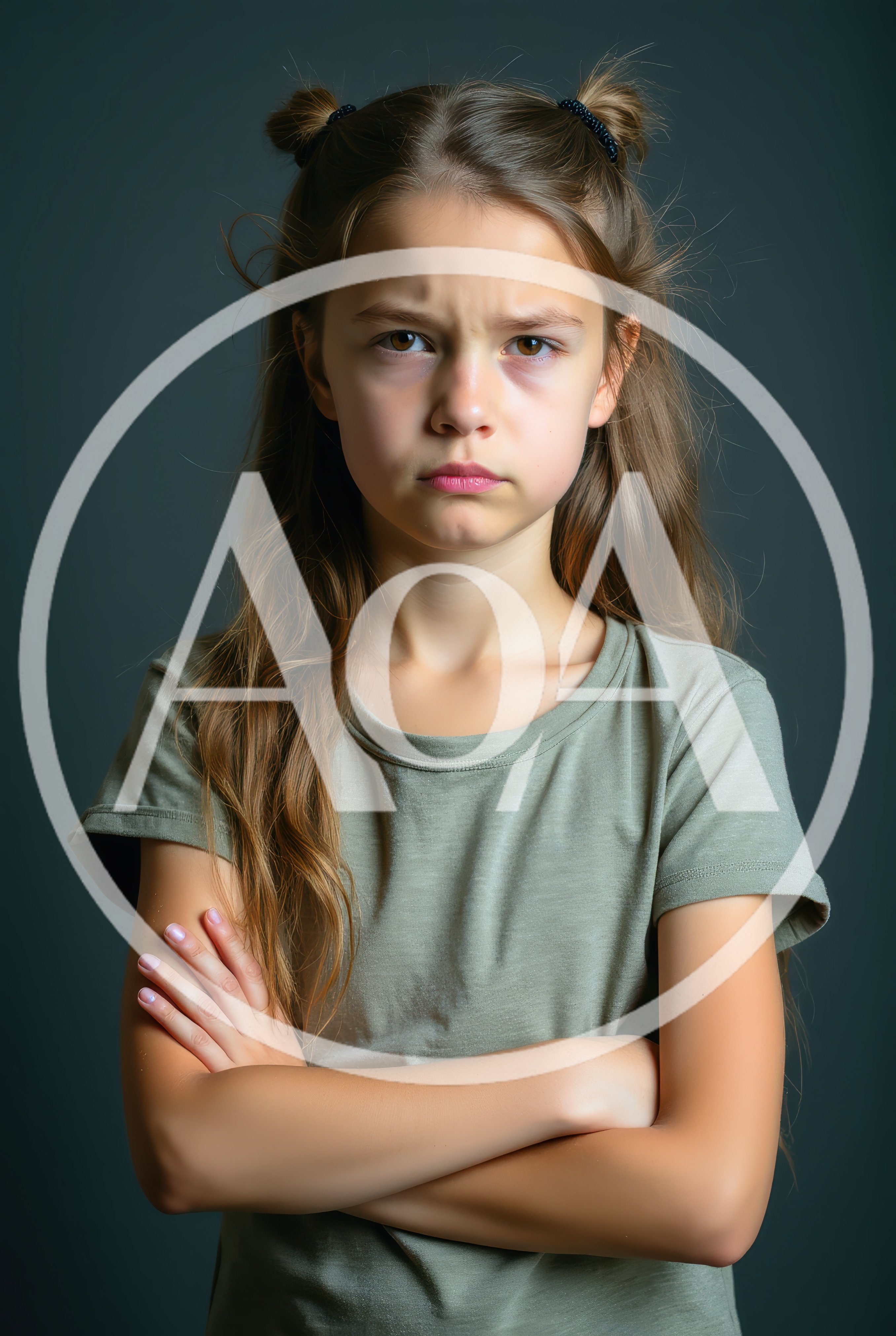 Portrait of an Angry Young Girl with Crossed Arms