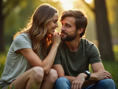 Young Couple Sharing A Romantic Moment In The Park