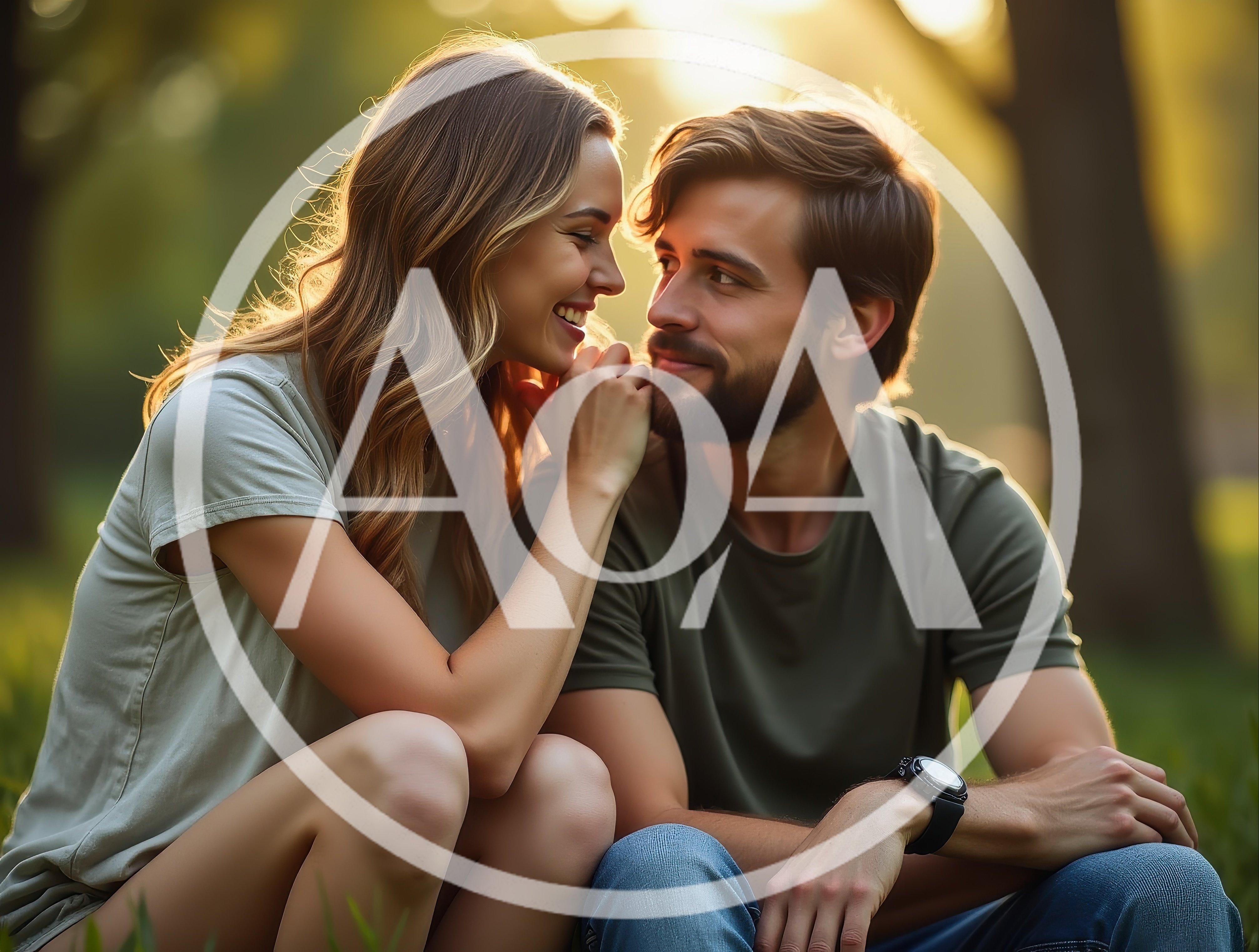 Young Couple Sharing A Romantic Moment In The Park