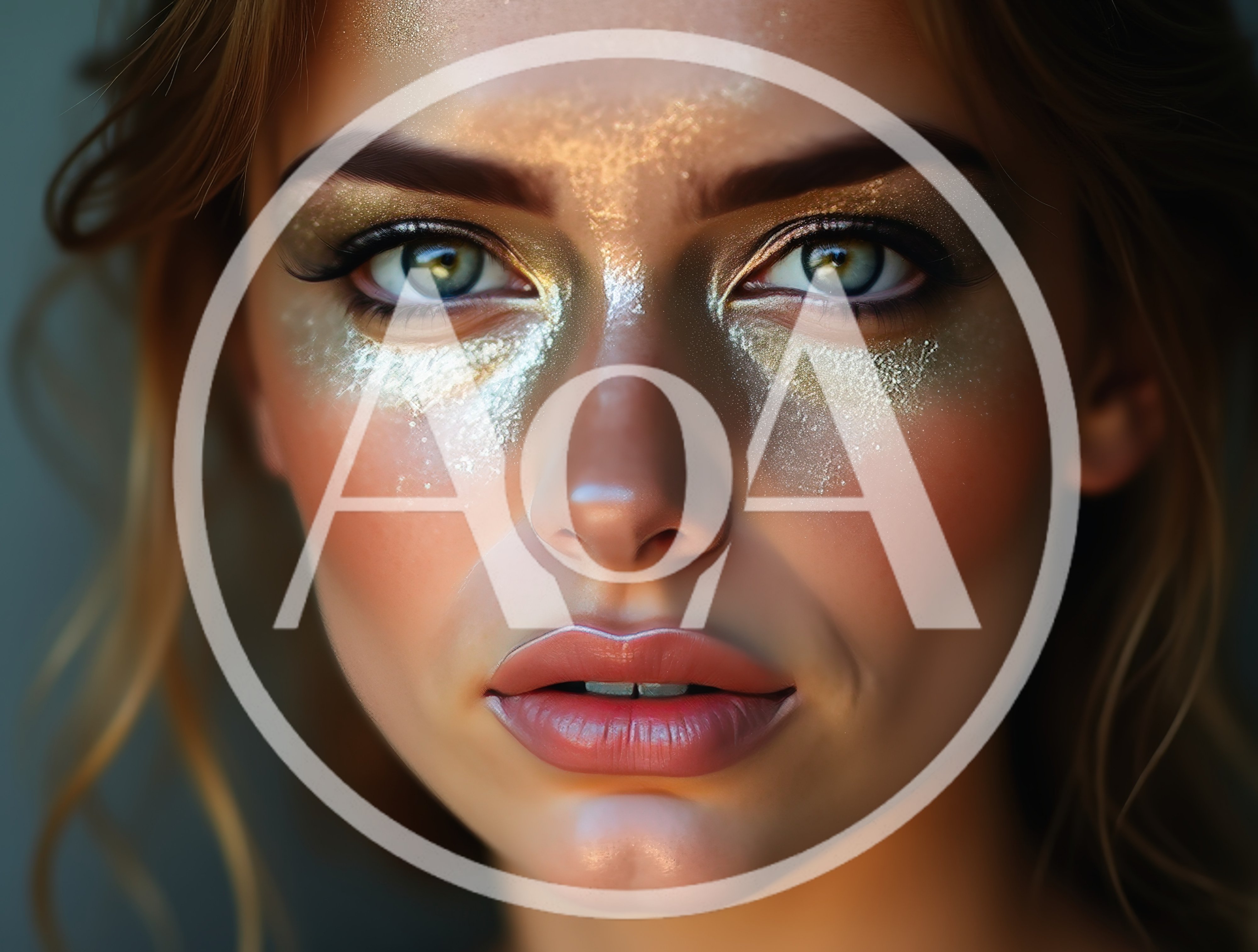 Close Up Portrait Of Woman With Gold Glitter Makeup