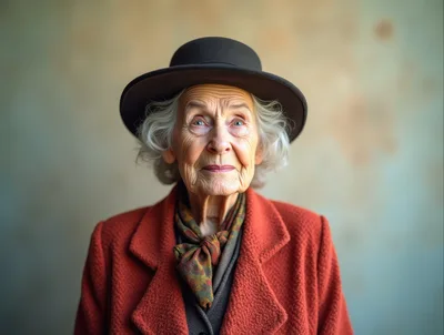 Portrait Of An Elderly Woman In A Red Coat