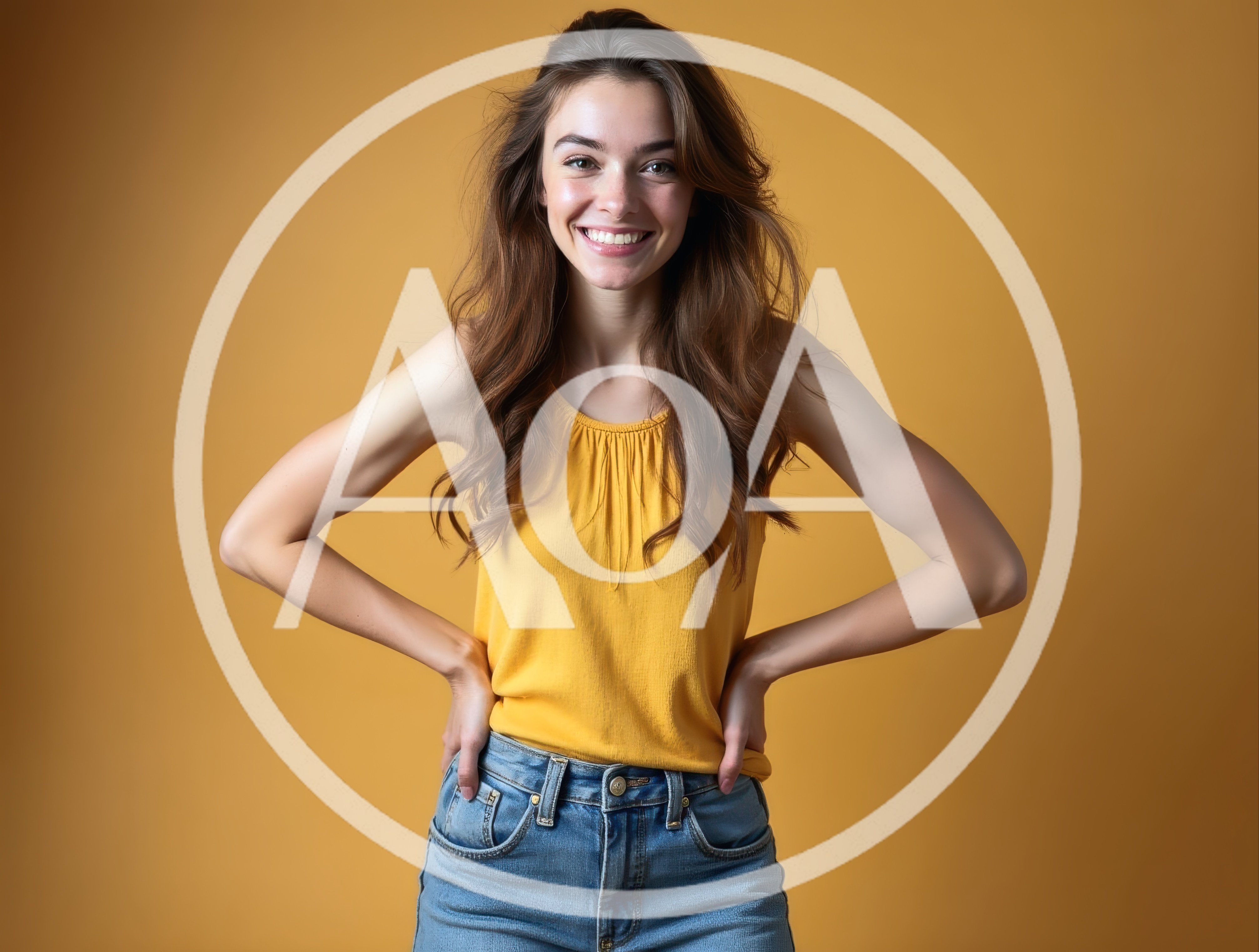 Smiling Young Woman Posing In Yellow Tank Top