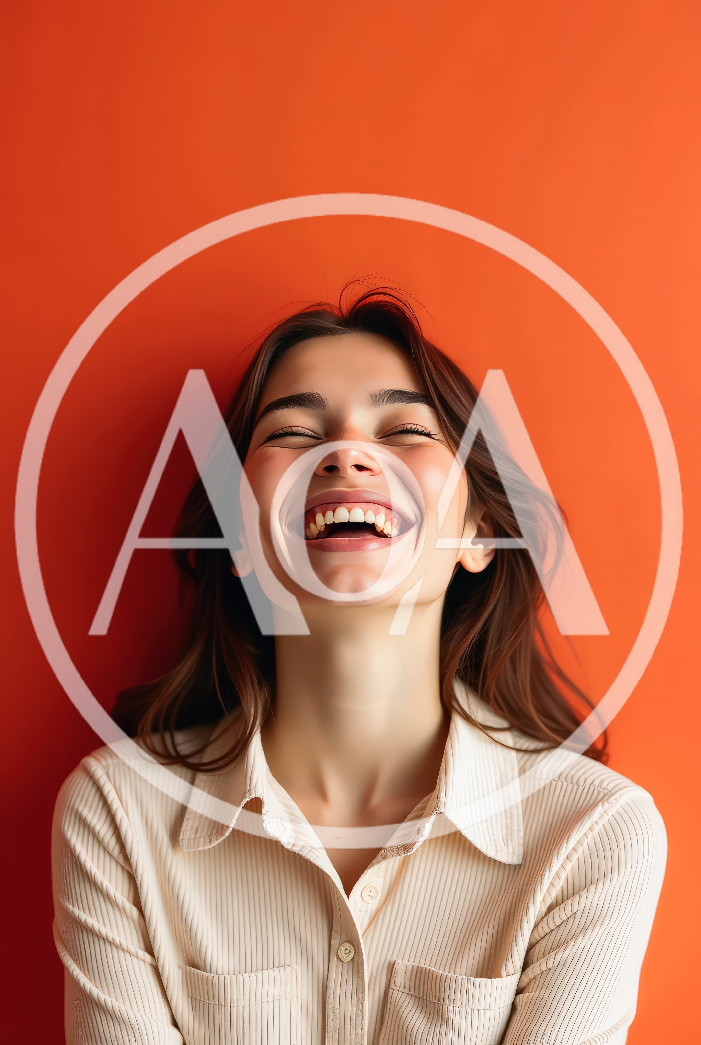 Happy Young Woman Laughing Against Orange Background