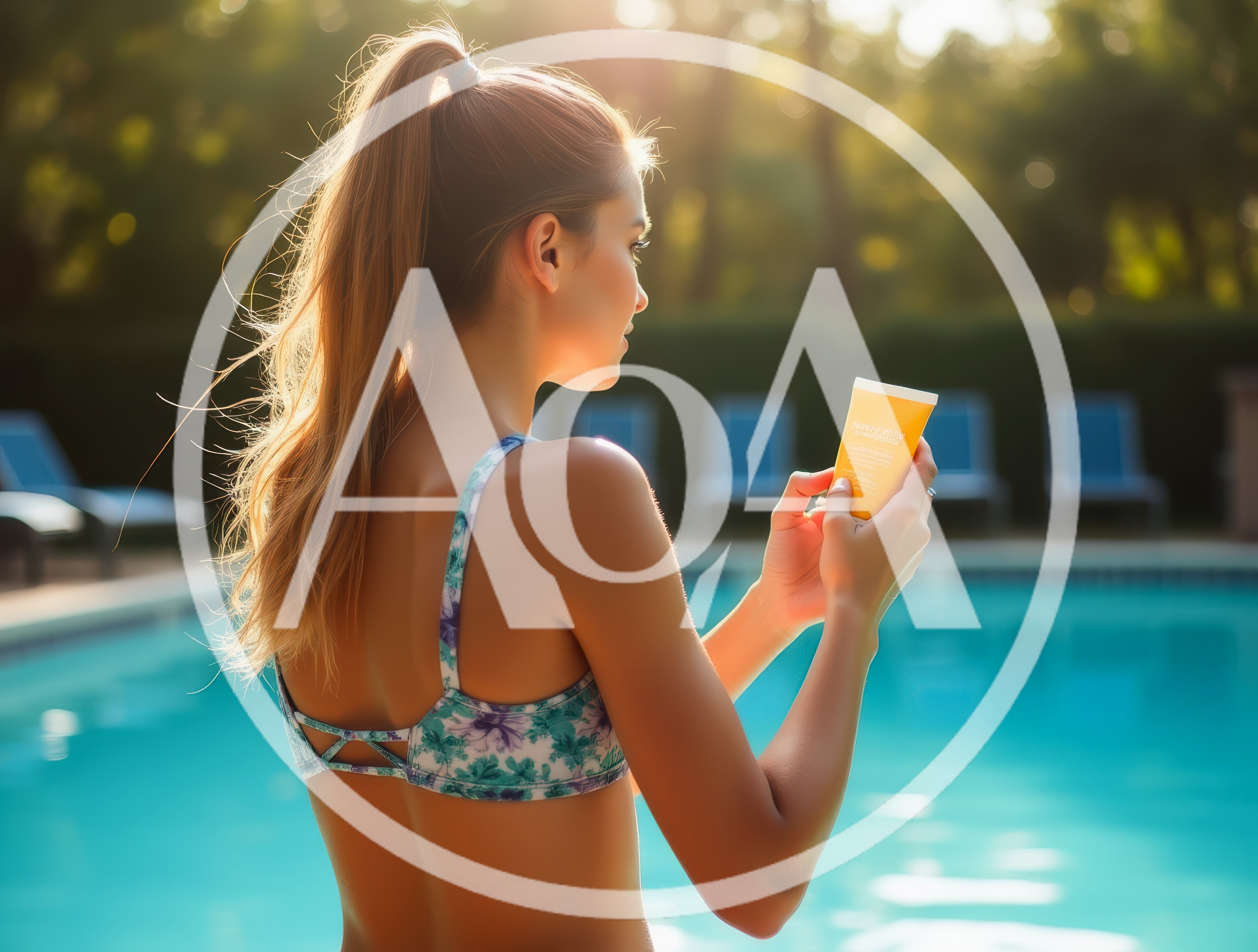 Young Woman Applying Sunscreen By A Swimming Pool