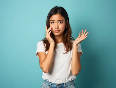 Confused Young Woman Touching Her Face