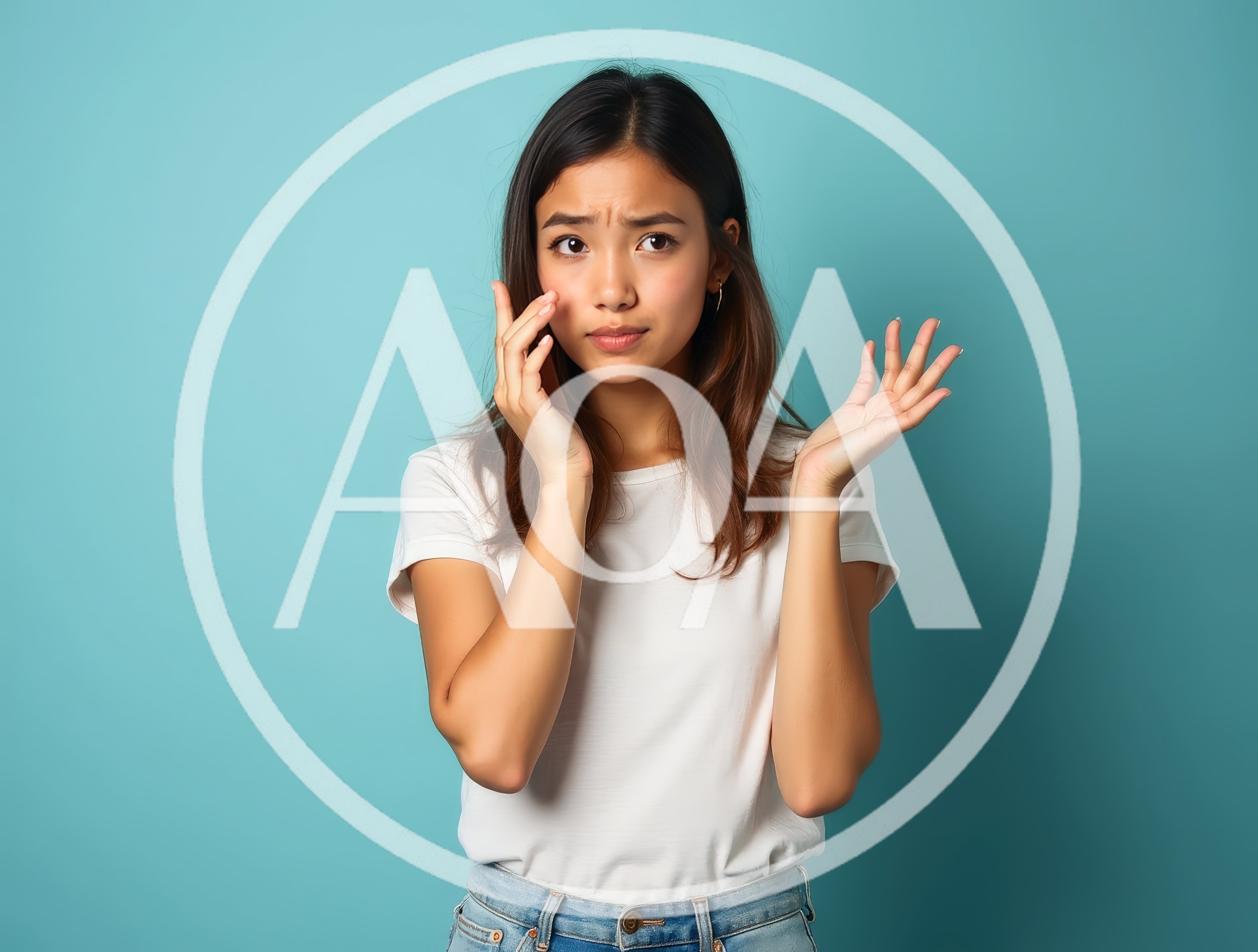 Confused Young Woman Touching Her Face