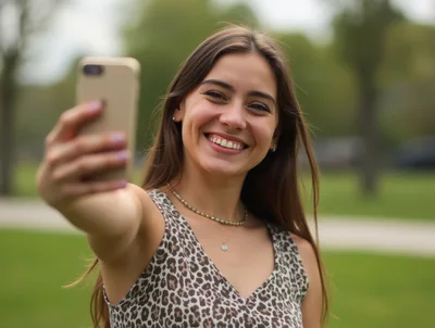 Young Woman Taking A Selfie In A Park