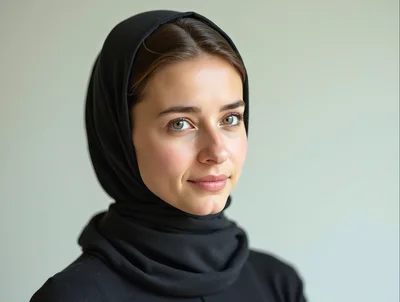 Portrait Of A Young Woman Wearing A Black Hijab