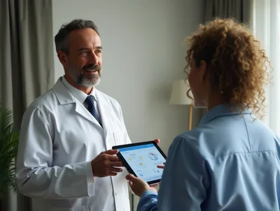 Doctor Discussing Medical Results With Patient On Tablet