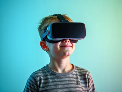 Young Boy Wearing Virtual Reality Headset