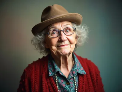 Portrait Of An Elderly Woman Wearing A Fedora