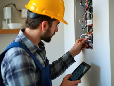 Electrician Inspecting Smart Home Wiring Panel