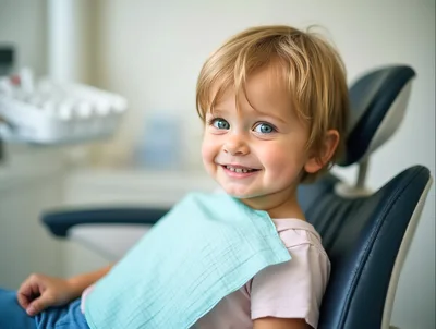 Happy Toddler Sitting In A Dentist Chair