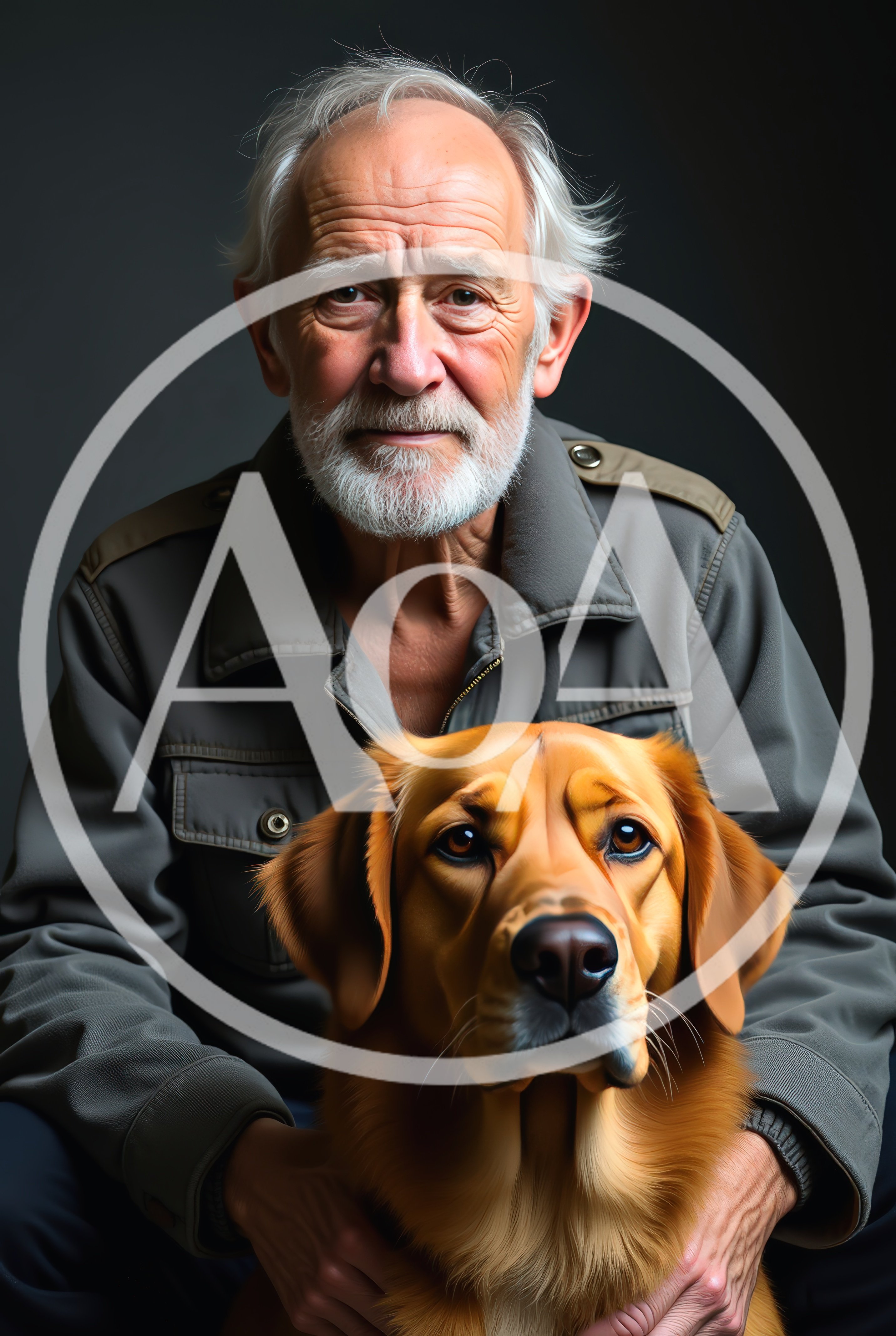 Elderly Man With His Golden Retriever Dog