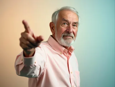 Senior Man Pointing Forward With A Serious Expression
