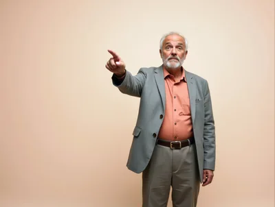 Senior Businessman Pointing Forward Against Neutral Background
