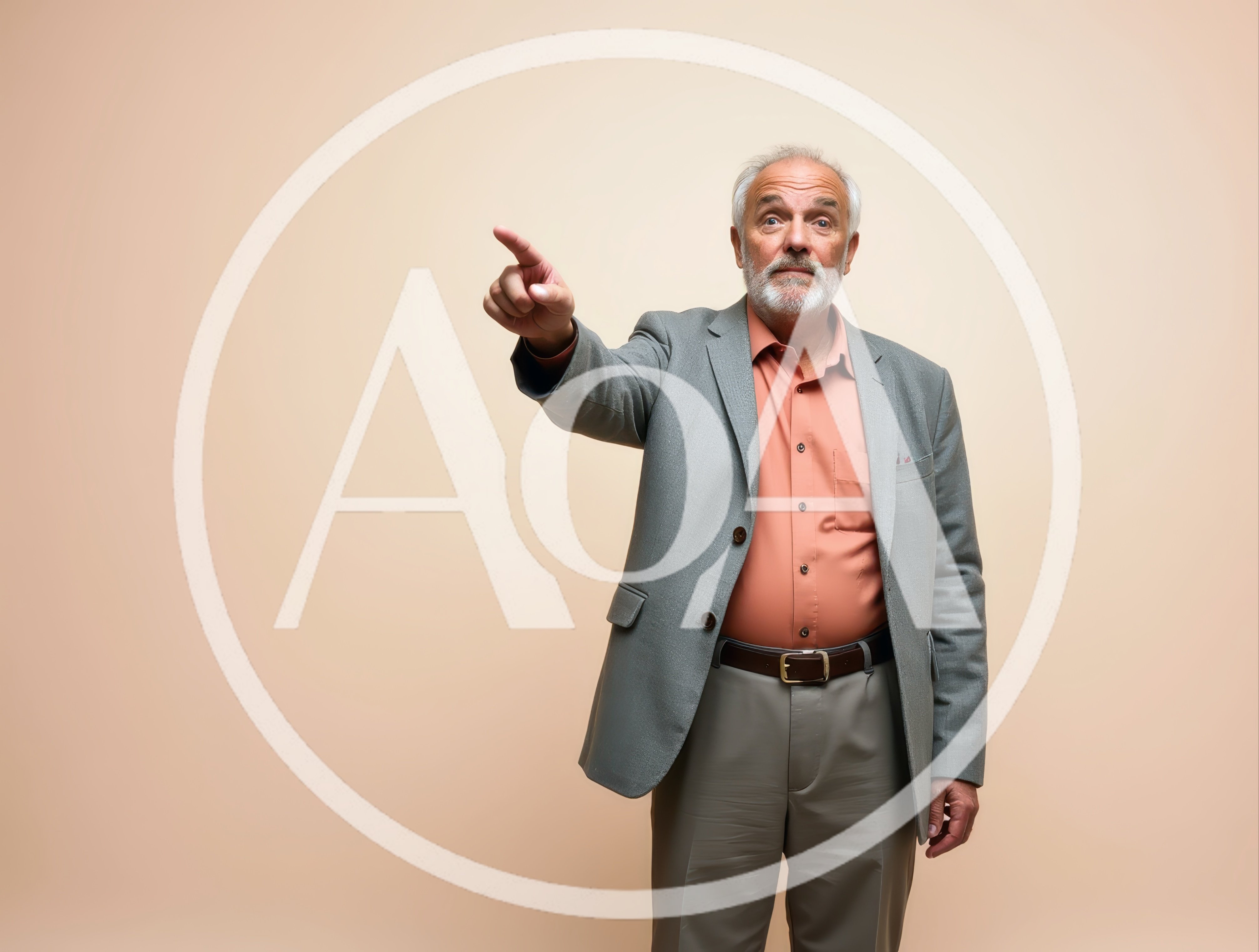Senior Businessman Pointing Forward Against Neutral Background