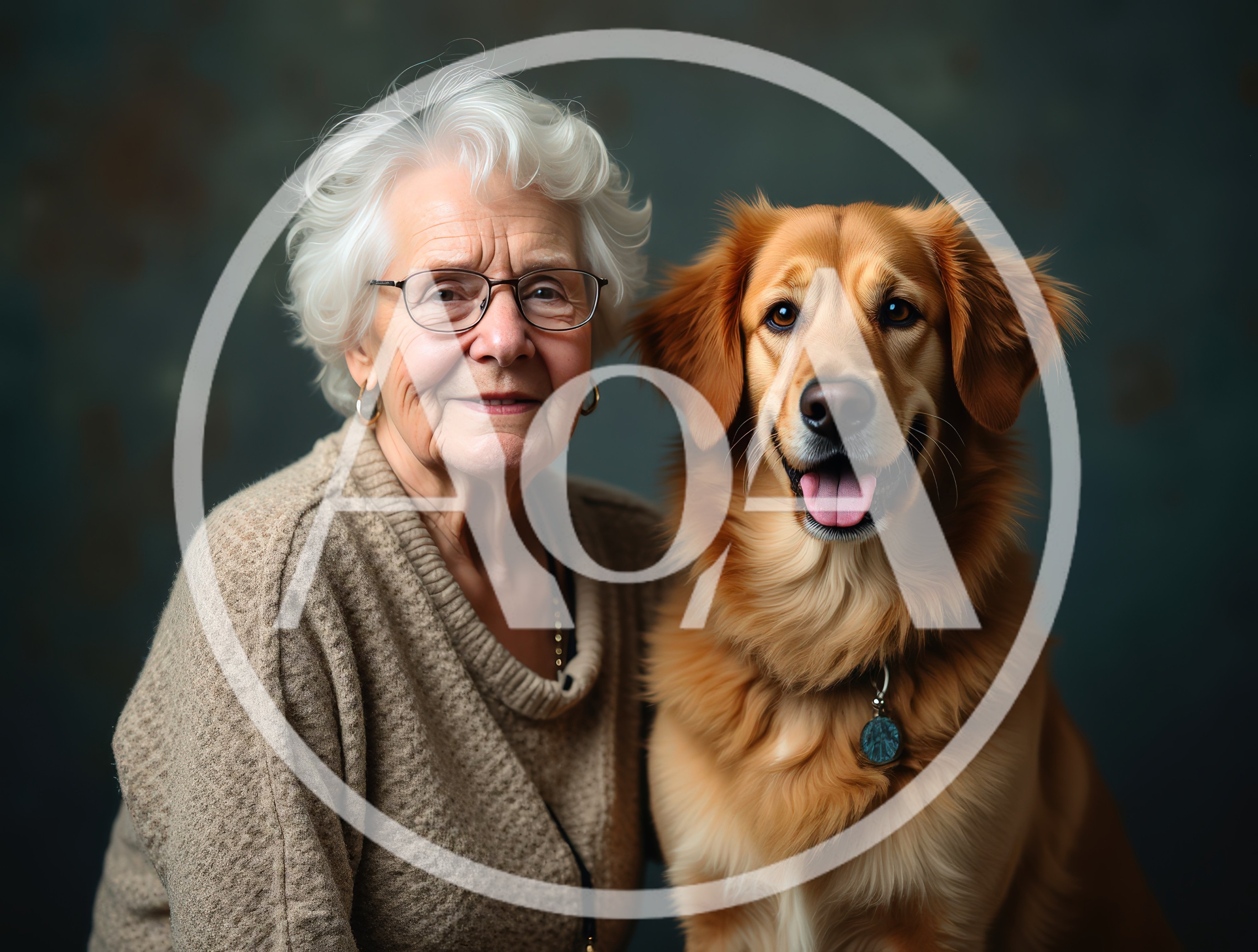 Elderly Woman Posing With Her Golden Retriever Dog