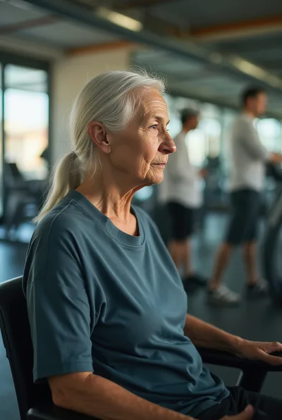 Senior Woman Resting In A Modern Fitness Center