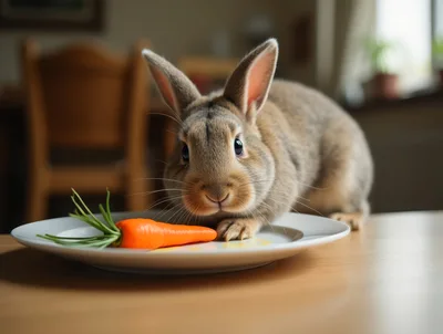 Cute Brown Rabbit Eating A Fresh Carrot
