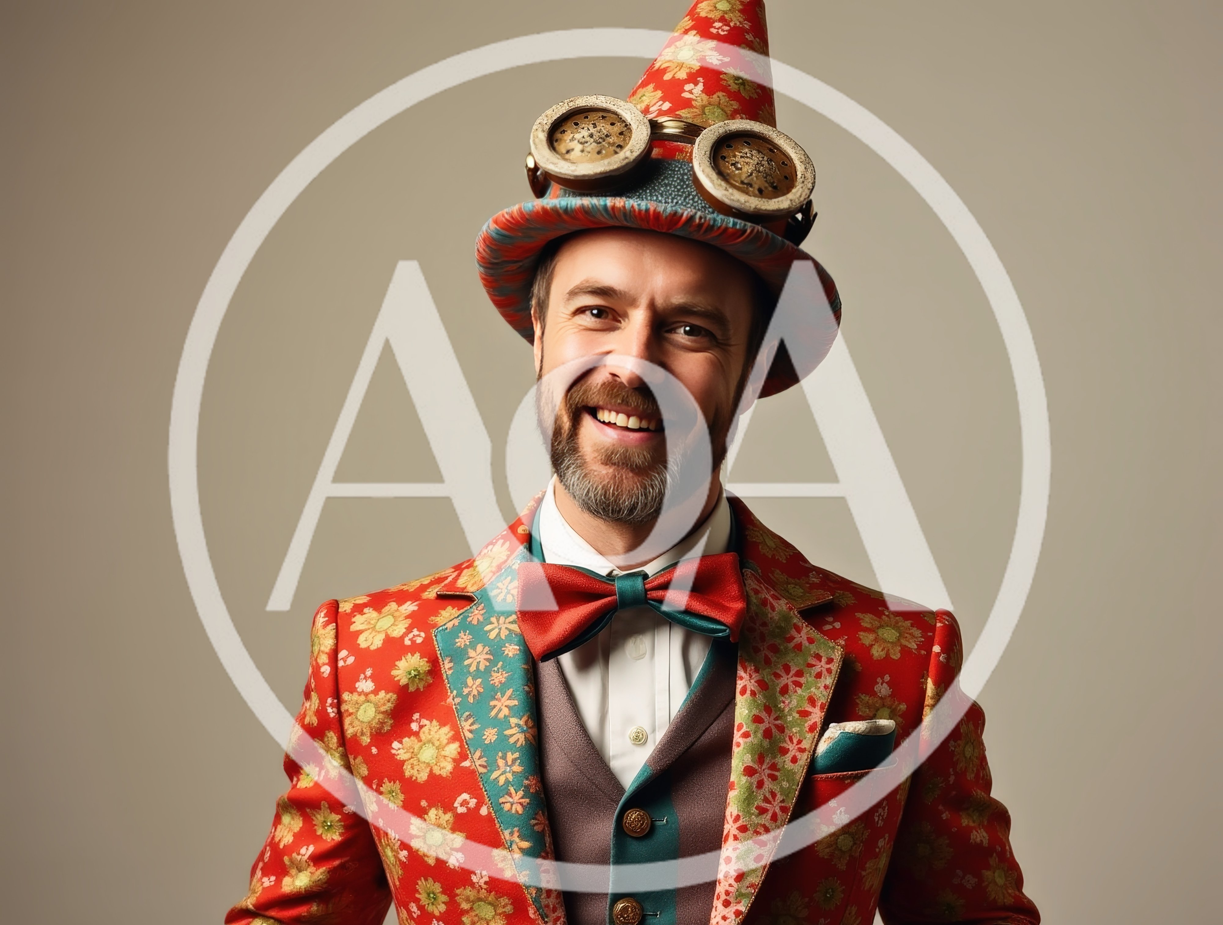 Smiling Man Wearing Steampunk Floral Suit And Hat