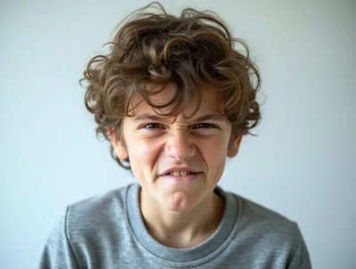 Young Boy Making An Angry Facial Expression