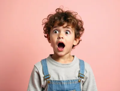 Surprised Young Boy With Curly Hair