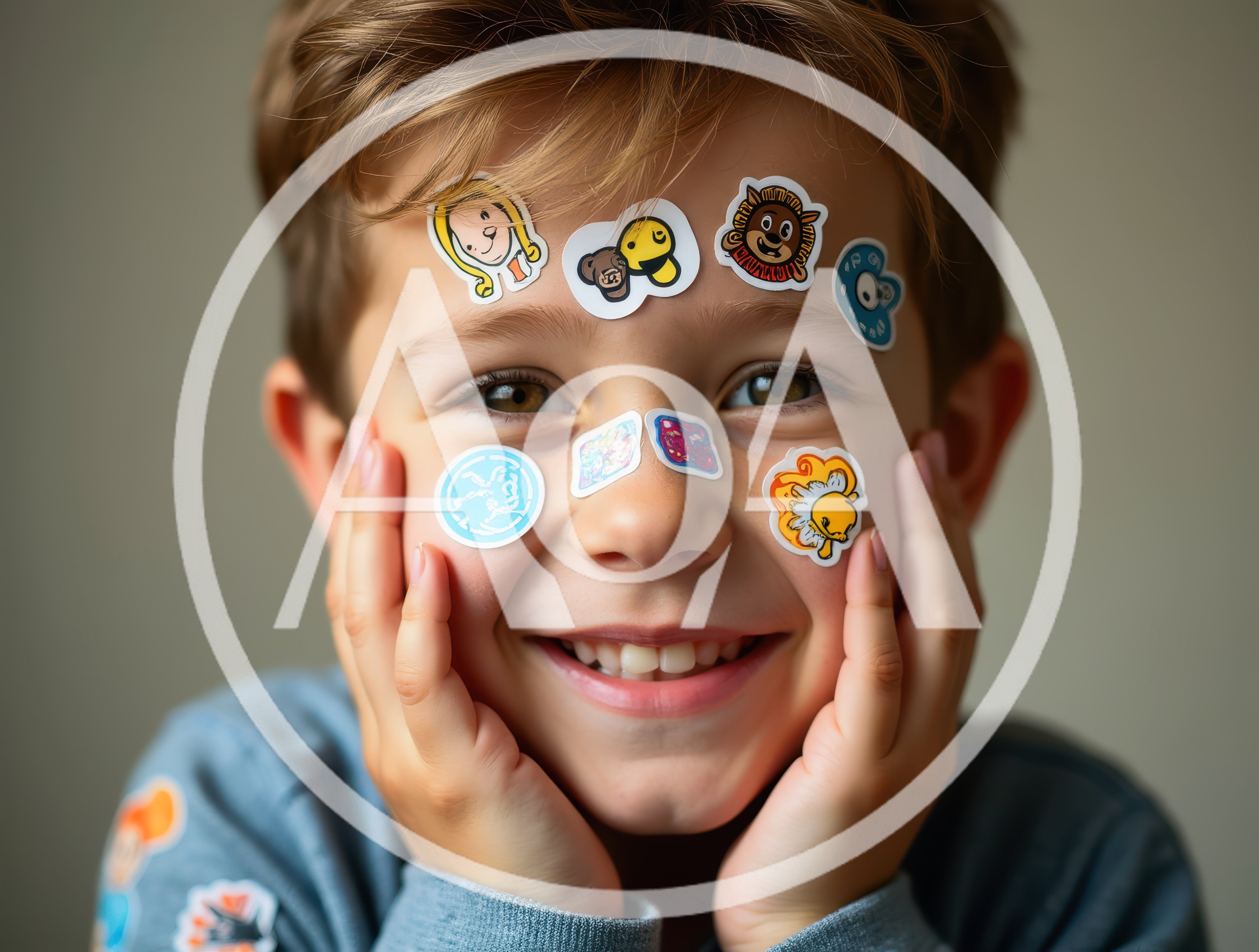 Happy Young Boy With Colorful Stickers On Face