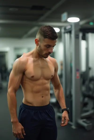 Shirtless Athletic Man Standing In A Modern Gym