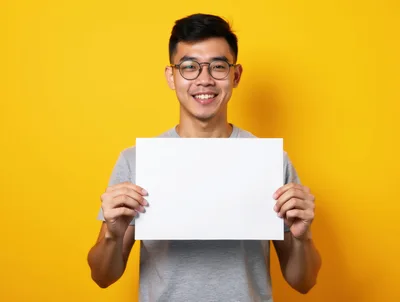 Young Asian Man Holding Blank White Sign
