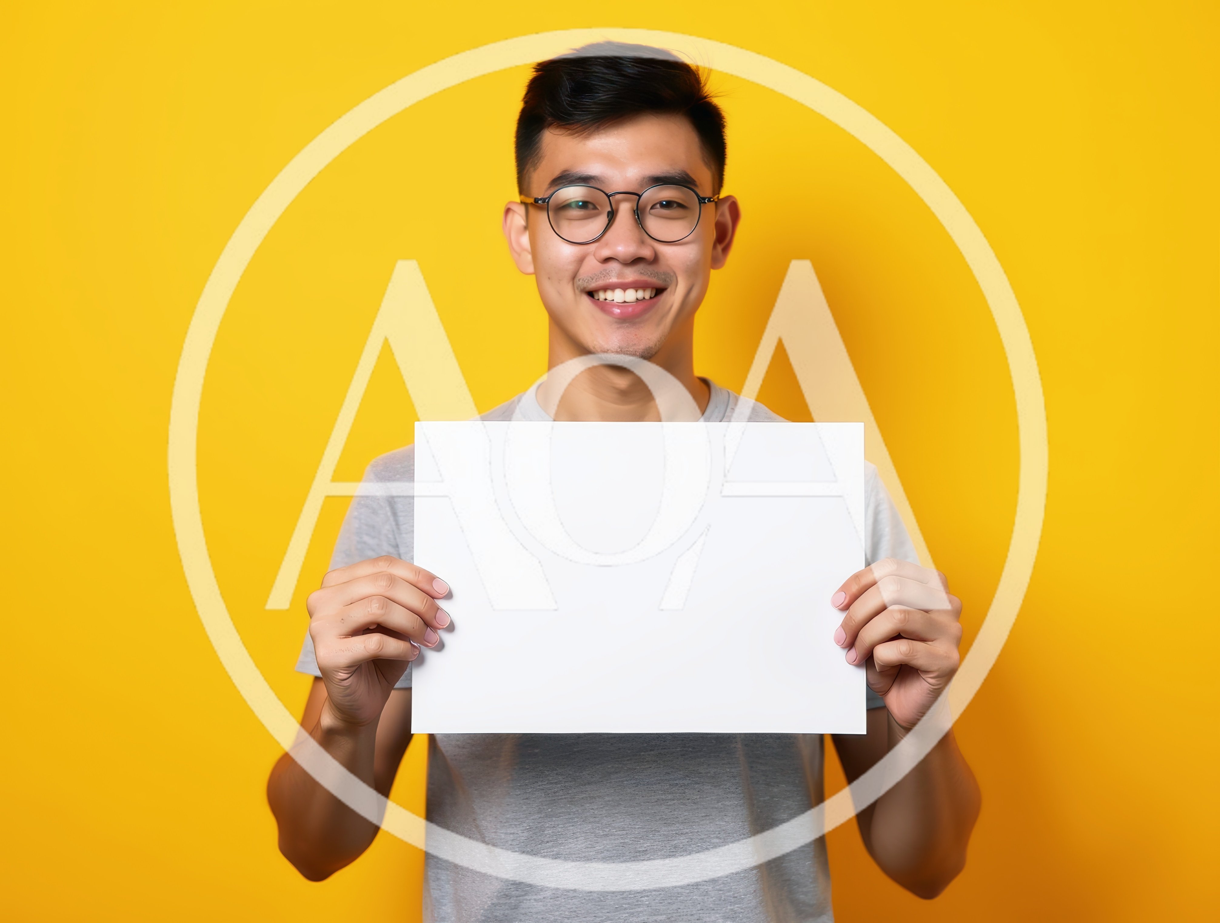 Young Asian Man Holding Blank White Sign