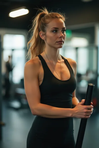 Fit Woman Holding Exercise Bar In Modern Gym