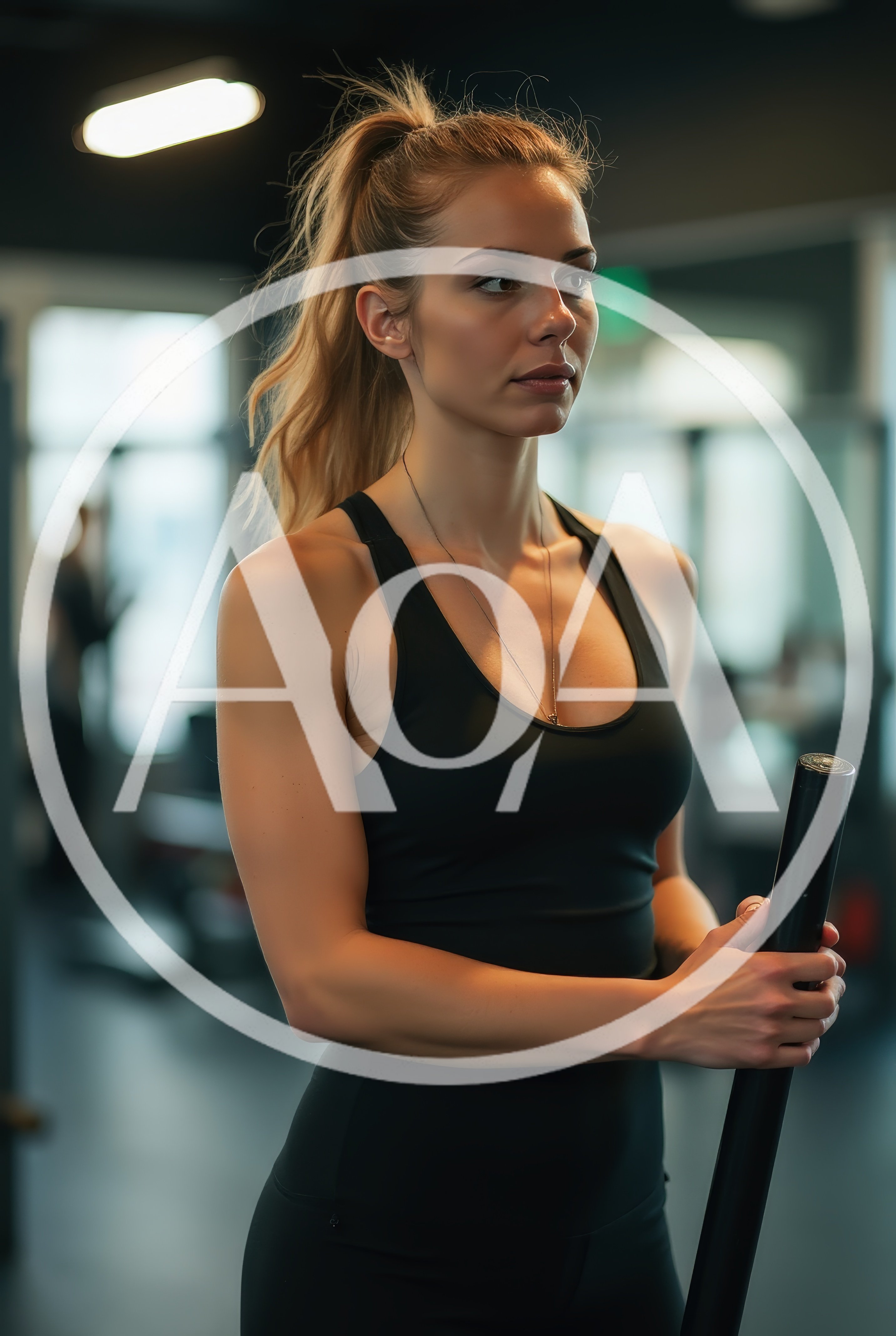 Fit Woman Holding Exercise Bar In Modern Gym