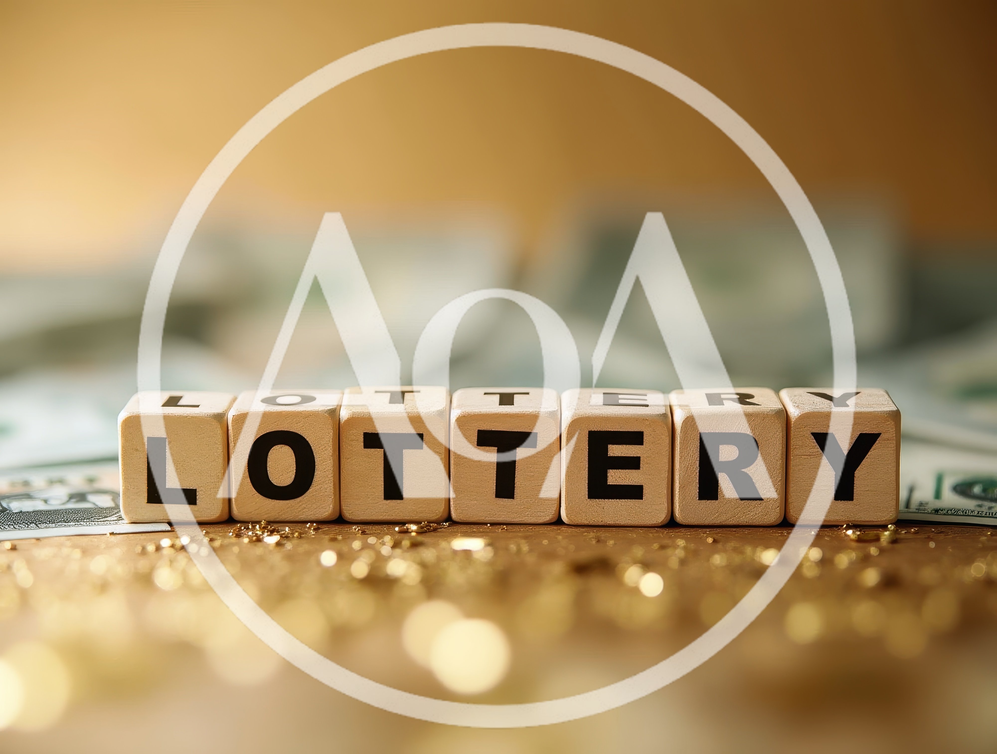 Wooden Blocks Spelling Lottery With Cash Background