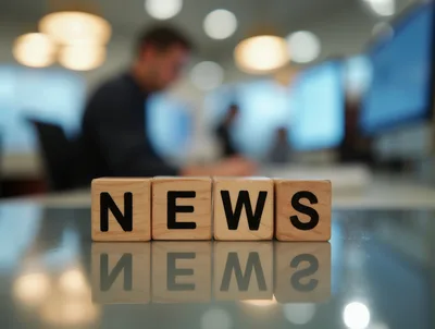 Wooden Blocks Spelling News on Office Desk