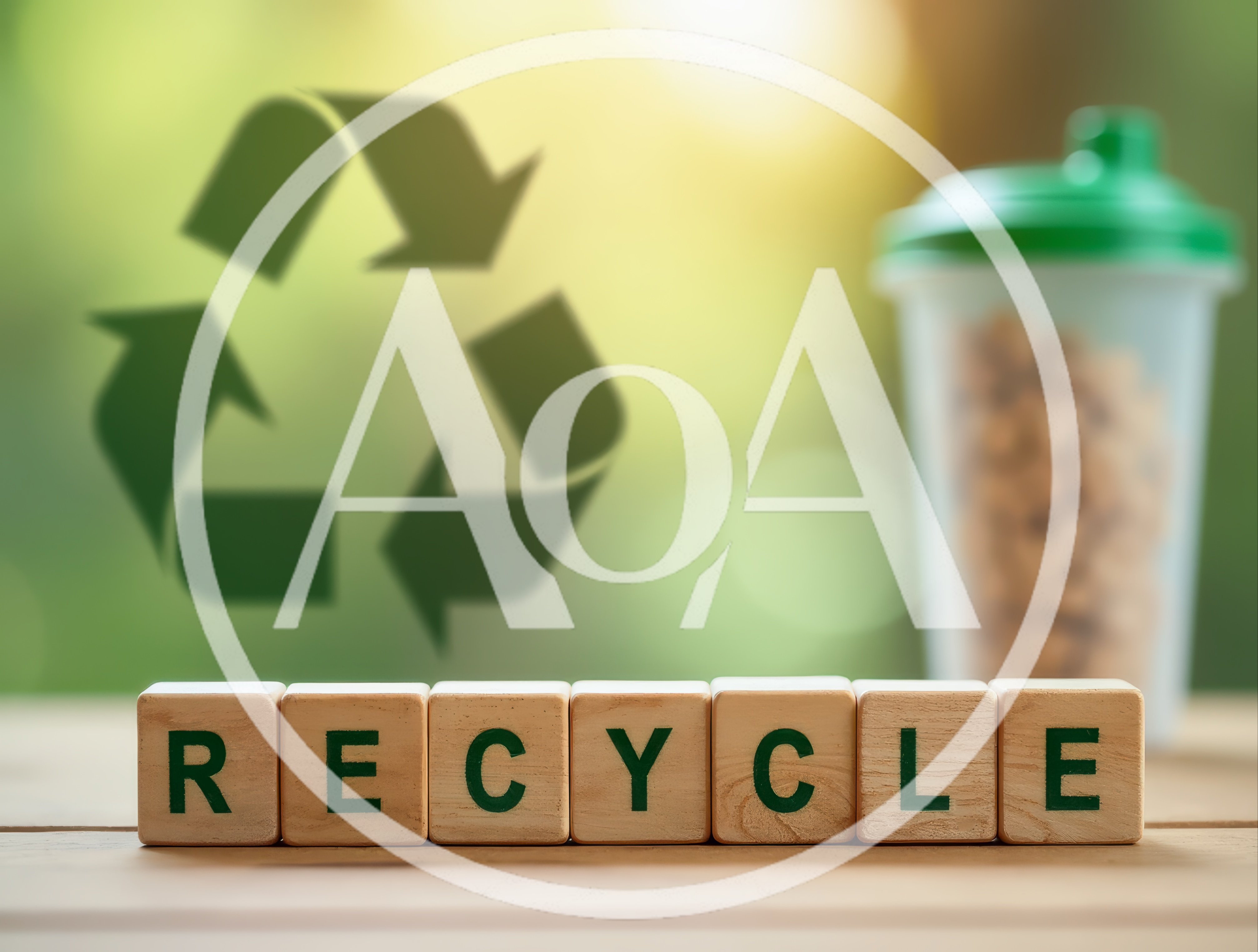 Wooden Blocks Spelling Recycle With Recycling Symbol