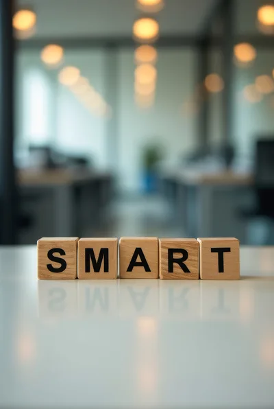 Wooden Blocks Spelling Smart On A Reflective Office Desk