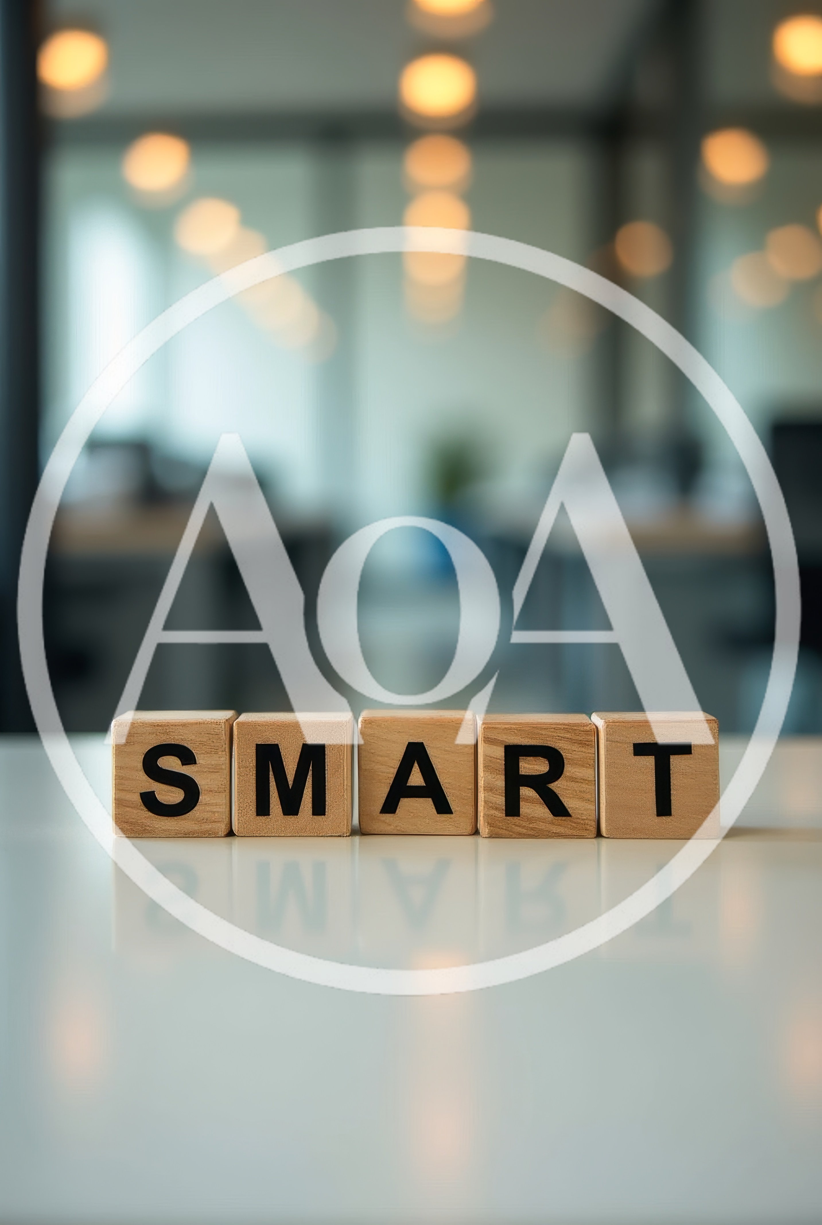 Wooden Blocks Spelling Smart On A Reflective Office Desk