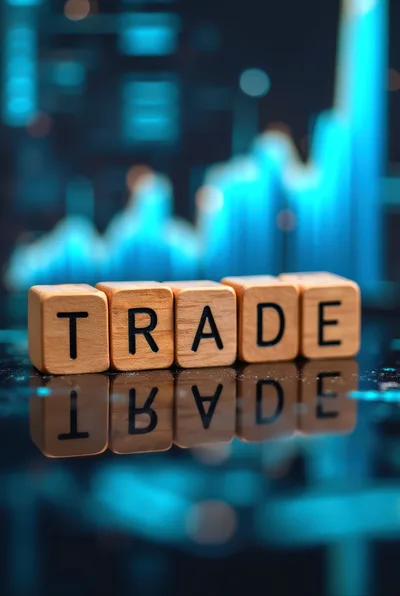 Wooden Blocks Spelling Trade With Glowing Financial Chart Background