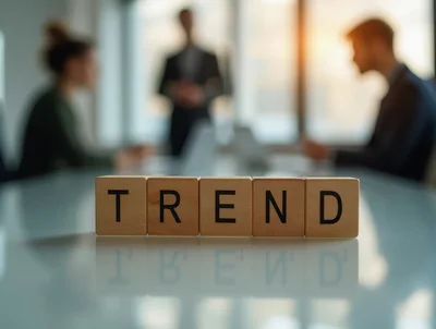 Wooden Blocks Spelling Trend on Office Table