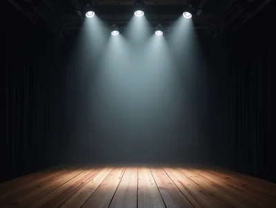 Empty Wooden Stage With Dramatic Overhead Spotlight Illumination