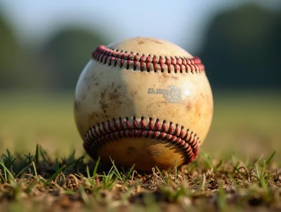 Worn Baseball Resting On A Grassy Field