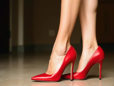 Woman Wearing Elegant Red Stiletto High Heels