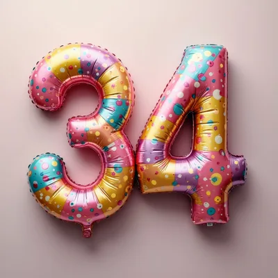 Colorful Number Thirty Four Foil Balloons