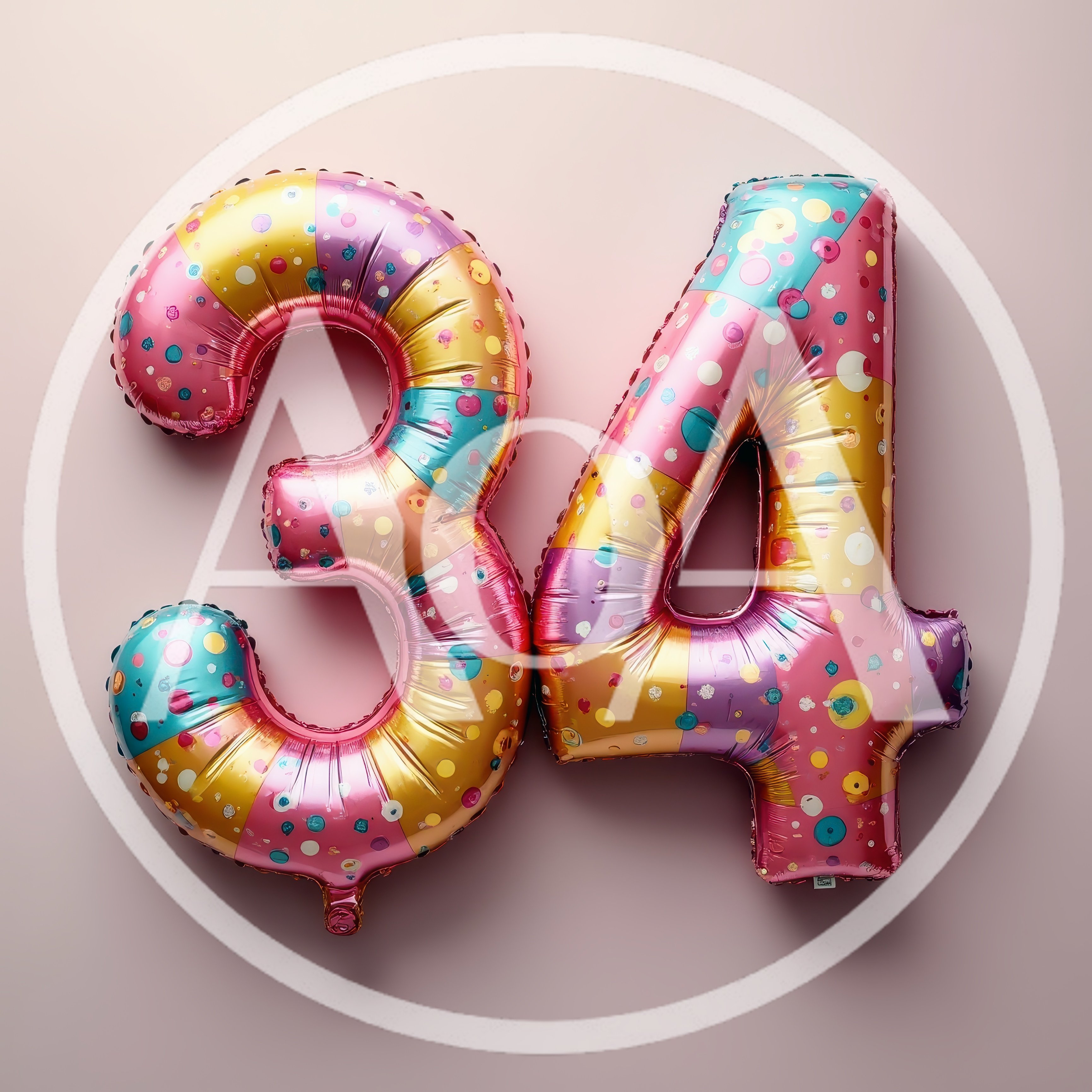 Colorful Number Thirty Four Foil Balloons