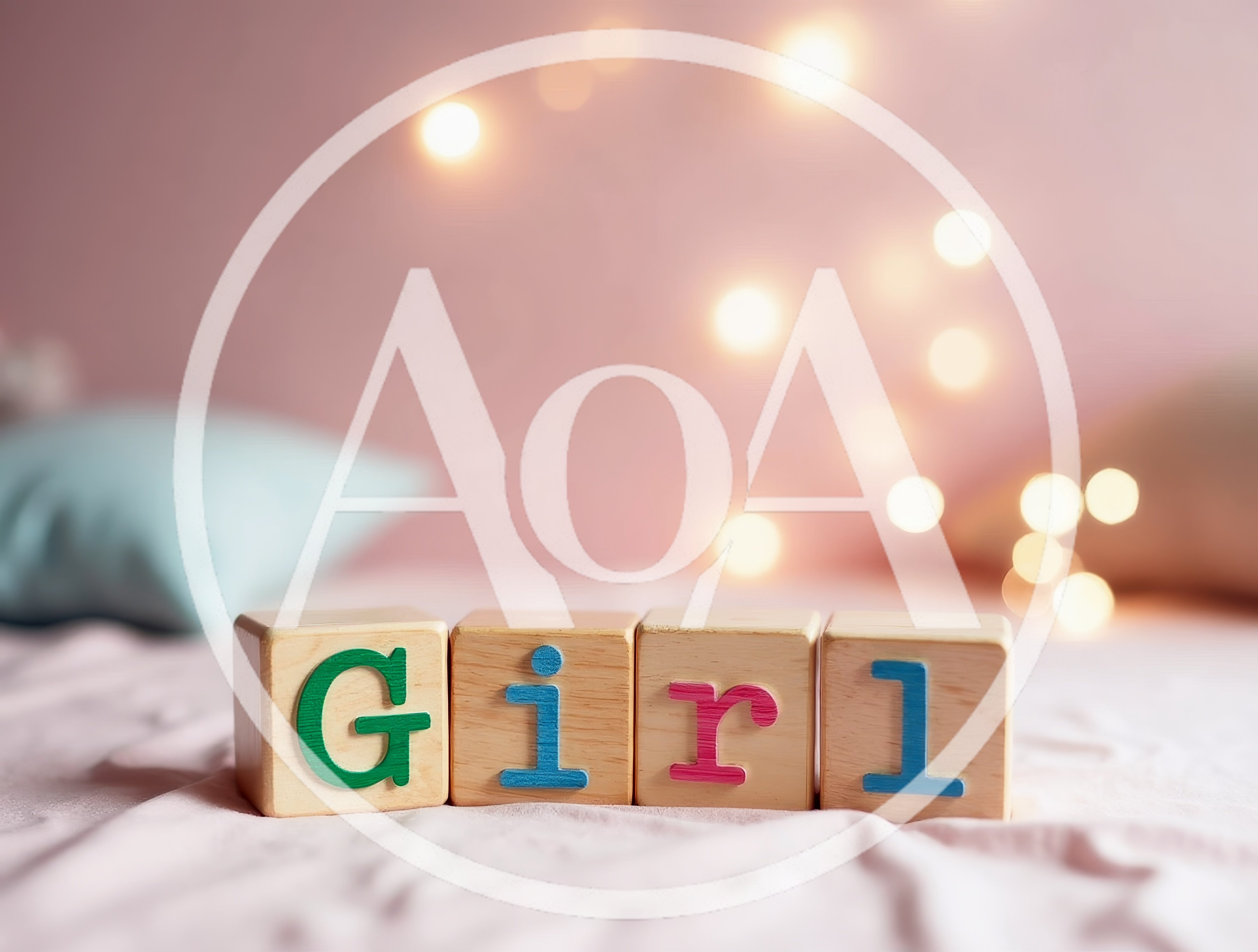 Wooden Blocks Spelling Girl On A Pink Bed