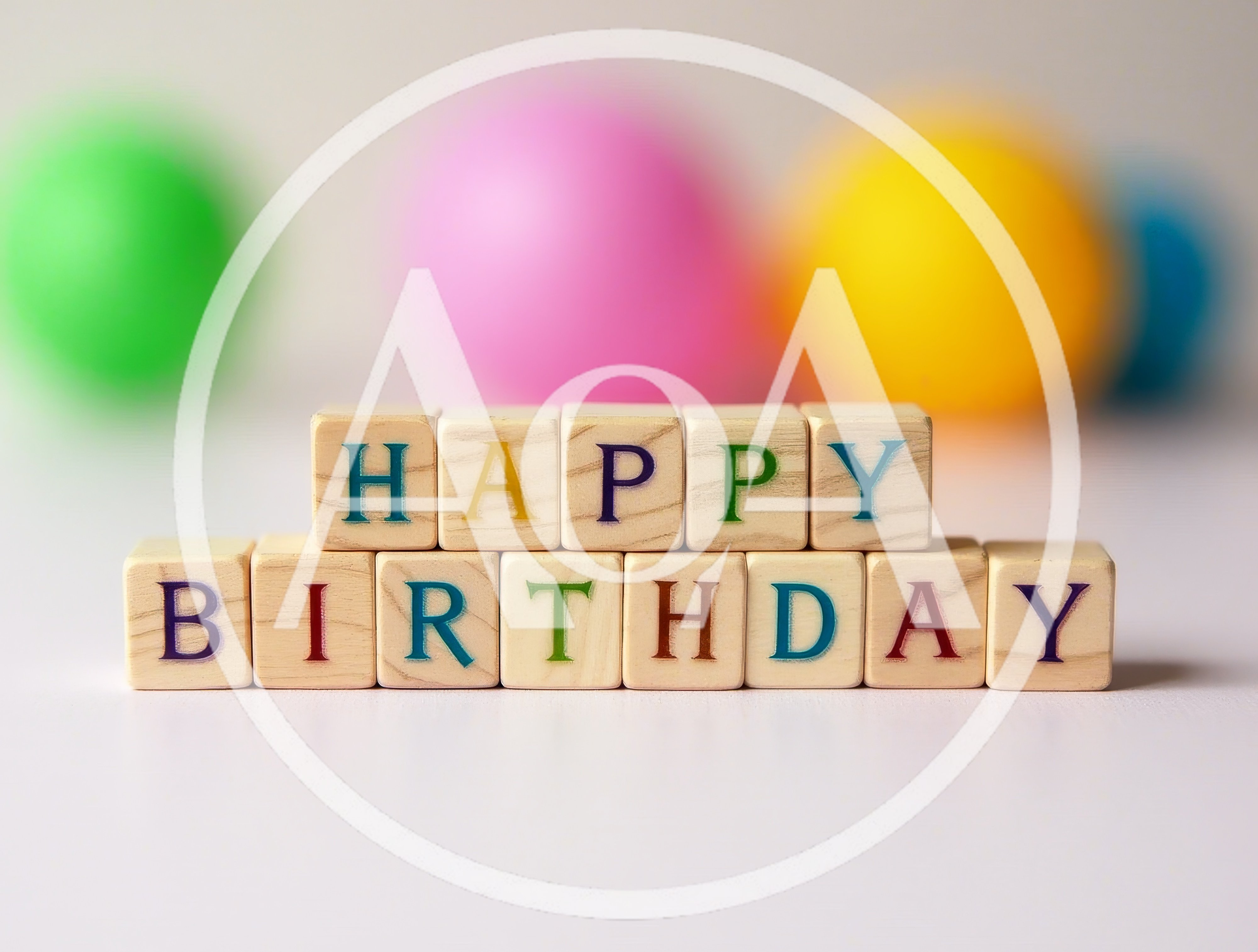 Wooden Blocks Spelling Happy Birthday With Colorful Balloons
