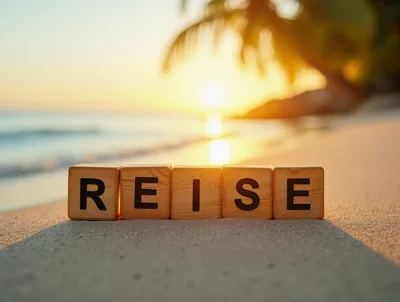 Wooden Blocks Spelling Reise On A Tropical Beach