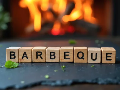 Wooden Blocks Spelling Barbeque On Slate Surface